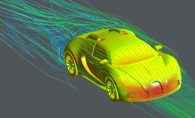 Ansys_Pressure_Contours_and_path_lines_on_Bugatti_Veyron_3
